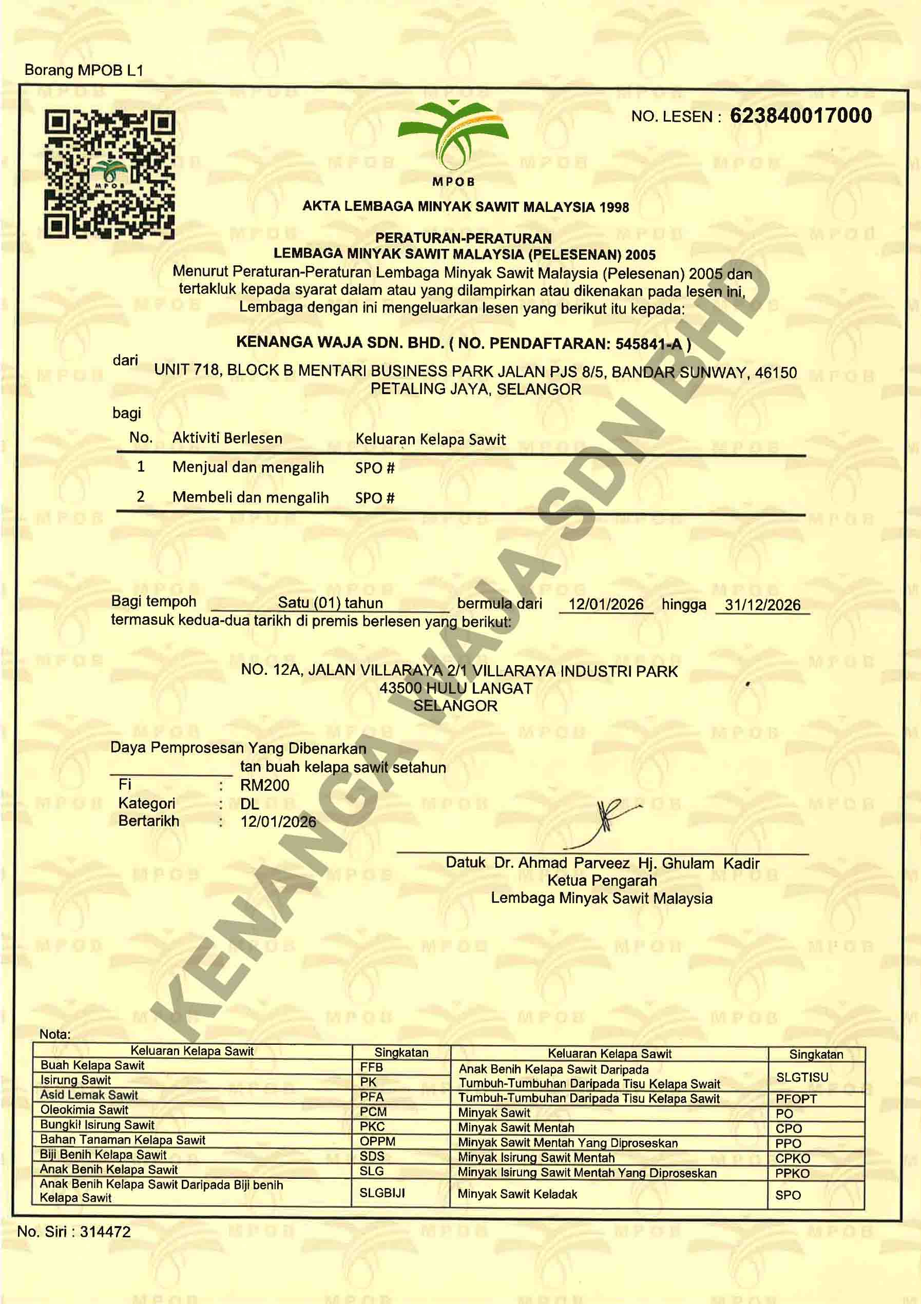 MPOB L1 License